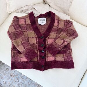 Re/Done 90’s Cardigan Sweater in Mulberry Plaid